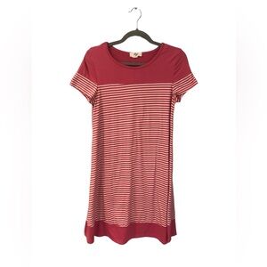 Exist Dress Coverup Stripes Cream/Pink Solid Yoke Tee Shirt A Line